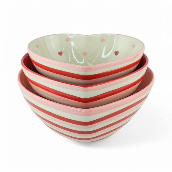 3 Piece Polka-Dot and Stripe Heart Bowl Set