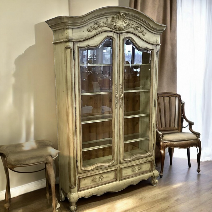 Orig Price $1500 - French Provincial Glass Door Bookcase w/ Storage