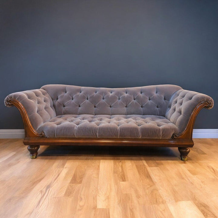 Custom Mohair Roll Arm Tufted Sofa