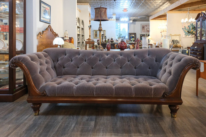 Custom Mohair Roll Arm Tufted Sofa