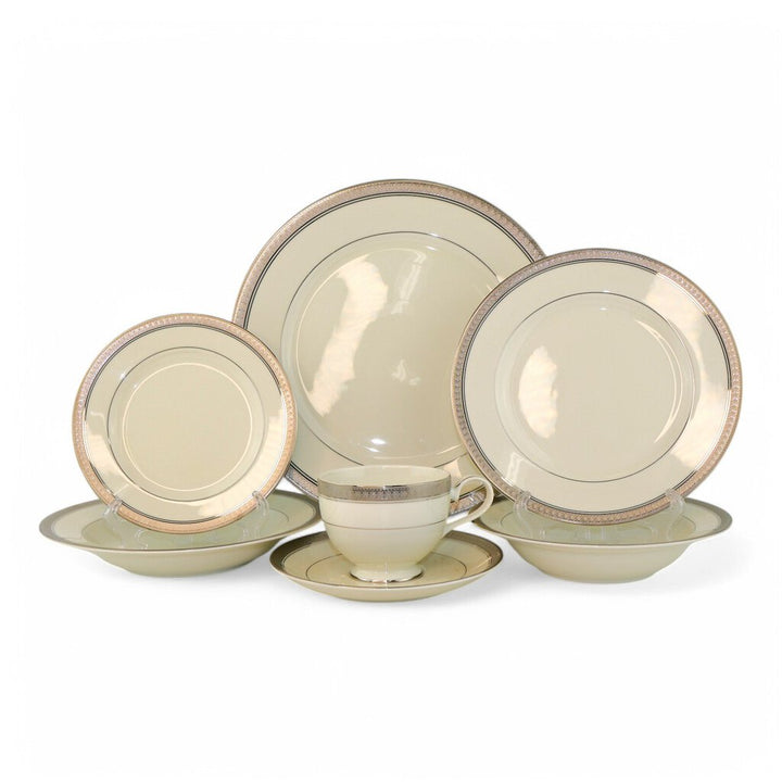 7 piece Place Setting for 12 with Serving Pieces - Palatial Platinum