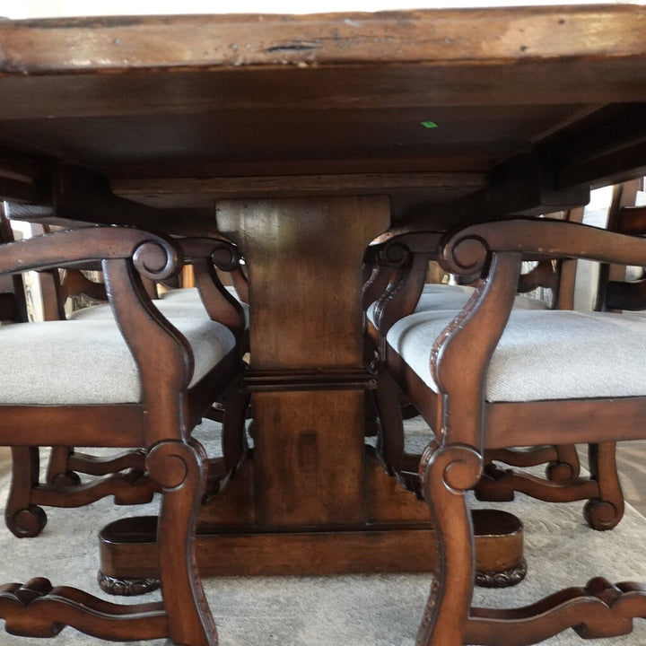 Orig. Price $10,000 - Solid Wood Trestle Table with 2 Leaves and 8 Chairs