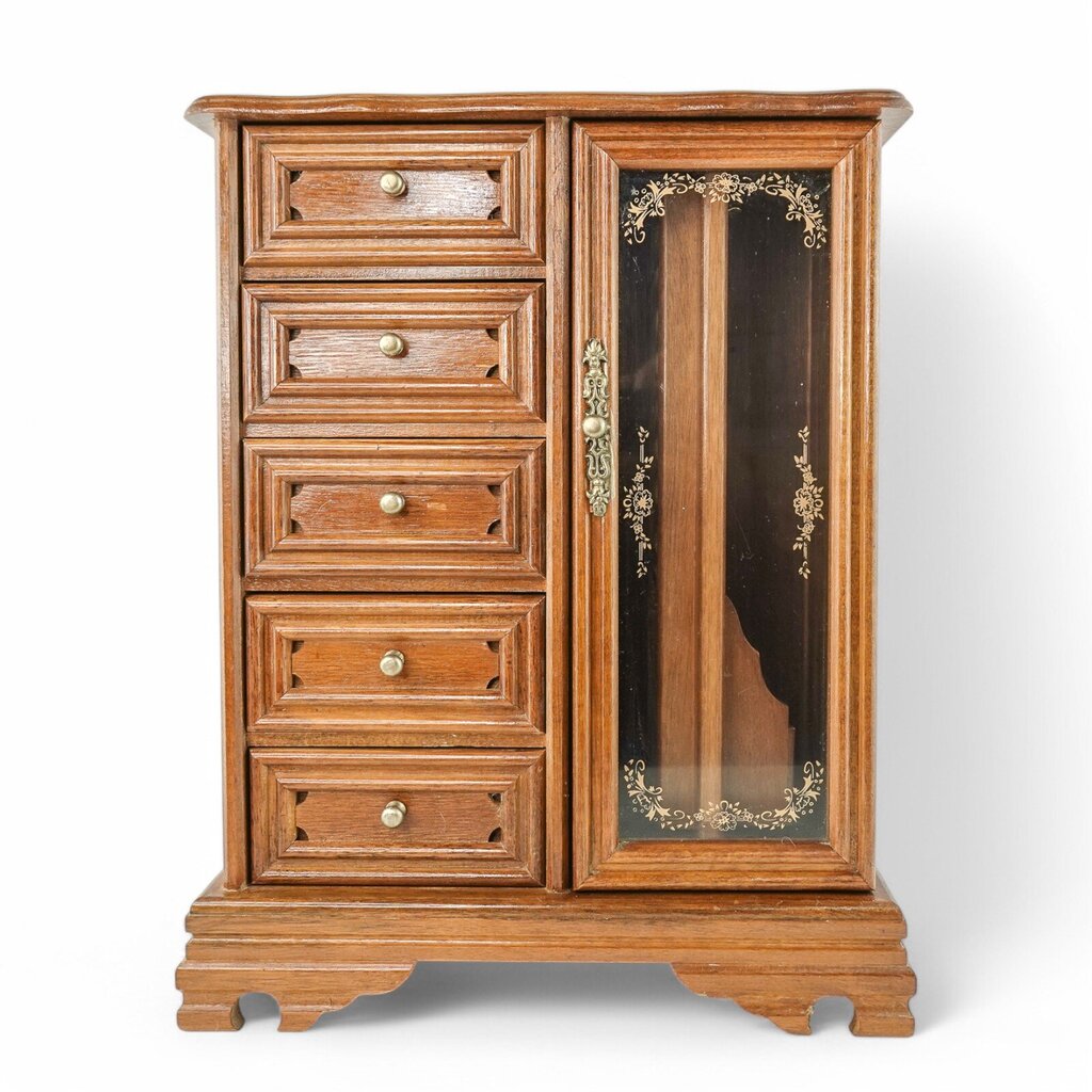 Vintage Upright 2 Door Wooden Jewelry Box