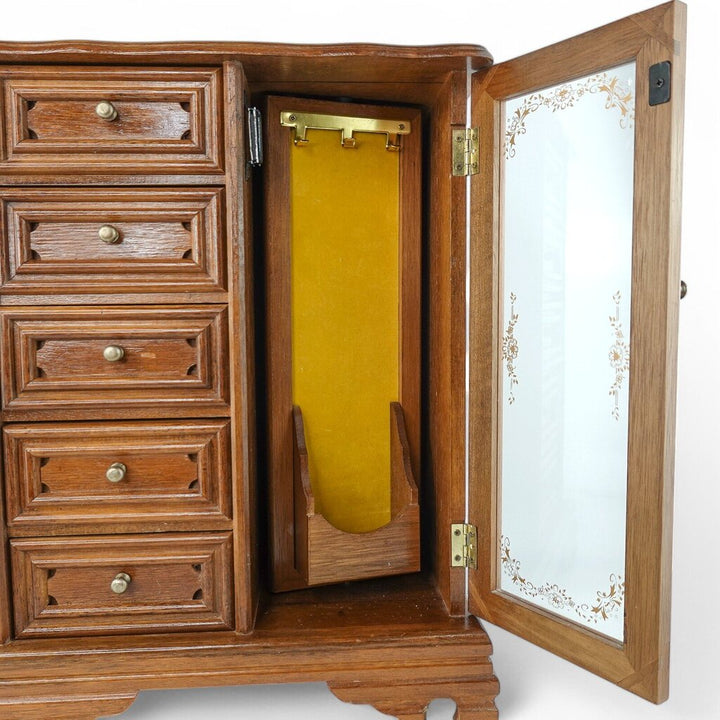 Vintage Upright 2 Door Wooden Jewelry Box
