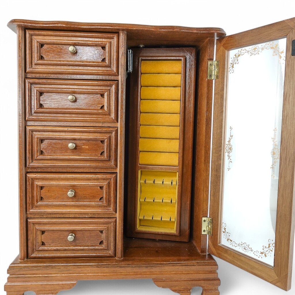 Vintage Upright 2 Door Wooden Jewelry Box