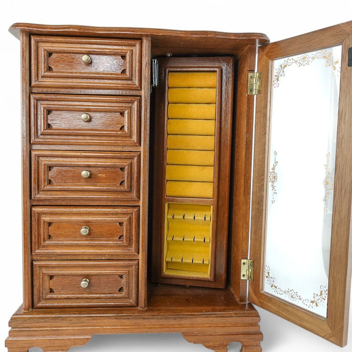 Vintage Upright 2 Door Wooden Jewelry Box