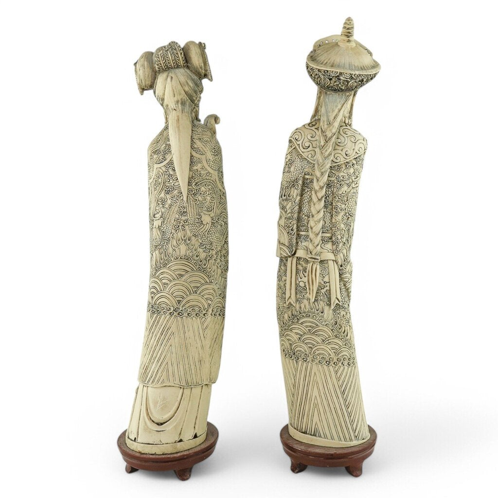 Hand Carved on Base Vintage Couple Pair
