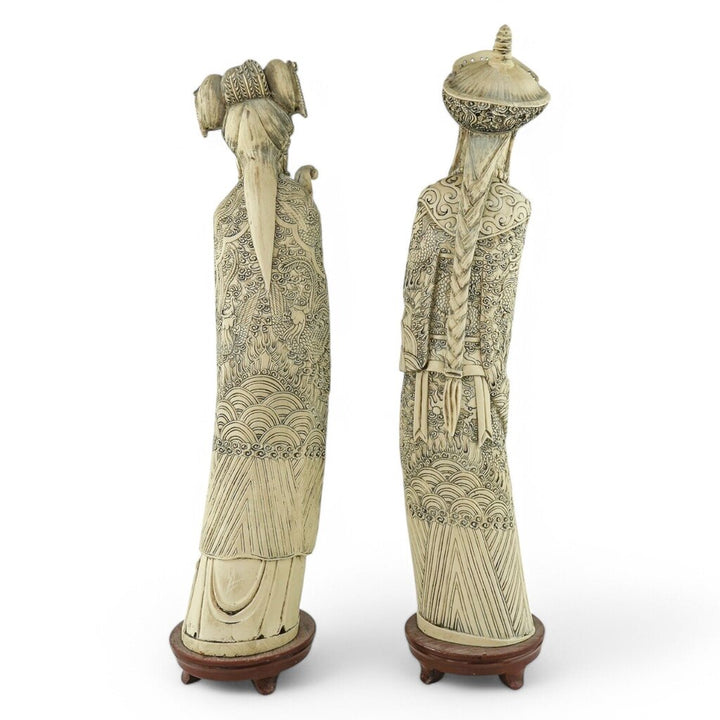 Hand Carved on Base Vintage Couple Pair