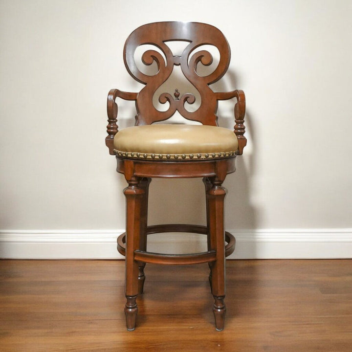 Orig Price $599 - Ornate Bar Stool with Leather Seat