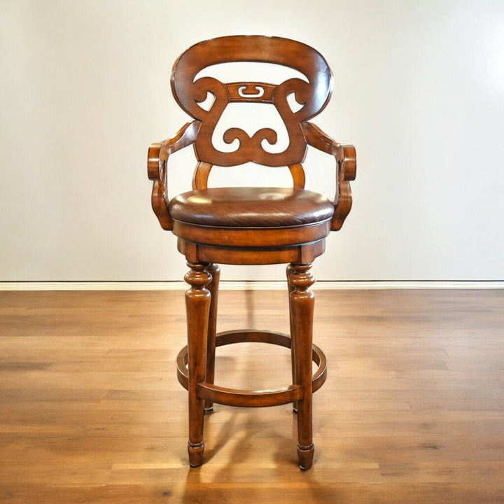 Orig Price $599 - Ornate Bar Stool with Leather Seat