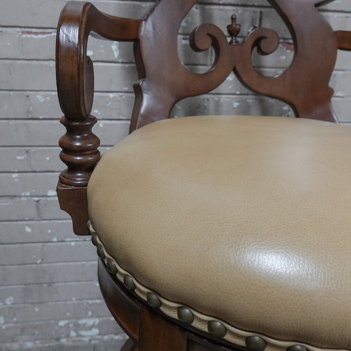 Orig Price $599 - Ornate Bar Stool with Leather Seat