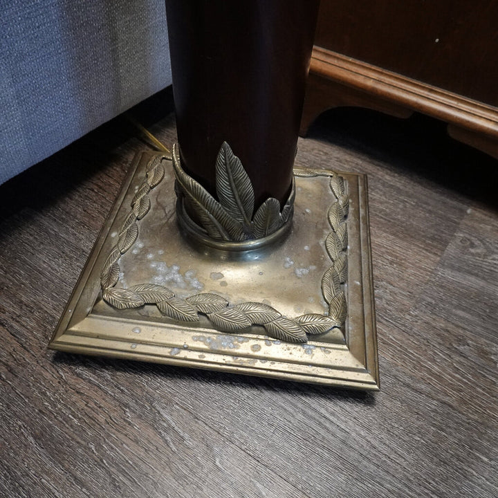 Brass Accents Wooden Pillar Floor Lamp