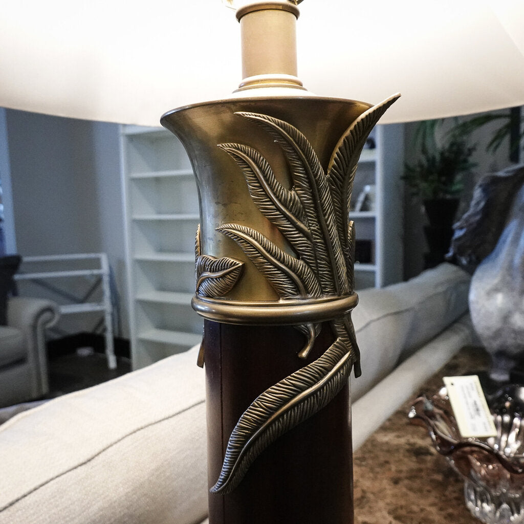 Brass Accents Wooden Pillar Floor Lamp