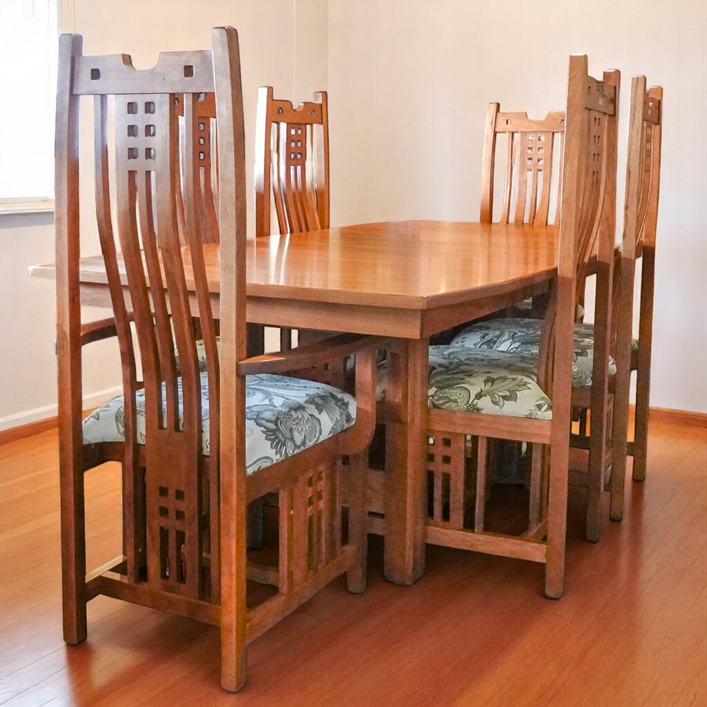Mission Style Dining Table with 3 Leaves and 8 Chairs
