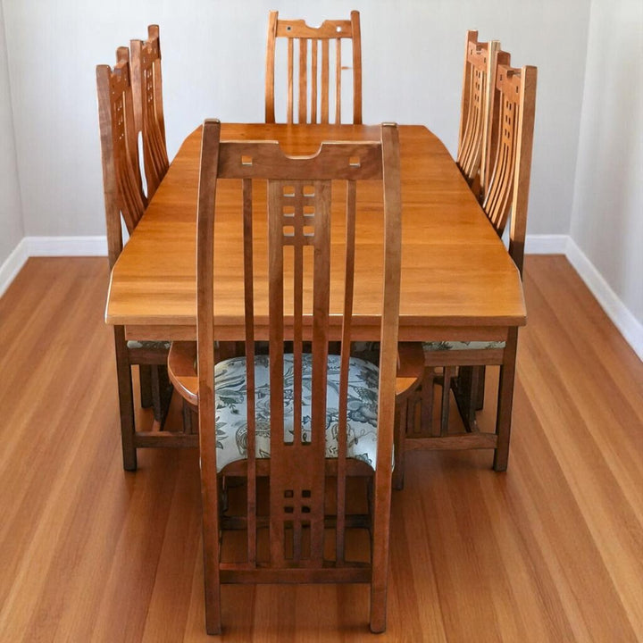 Mission Style Dining Table with 3 Leaves and 8 Chairs