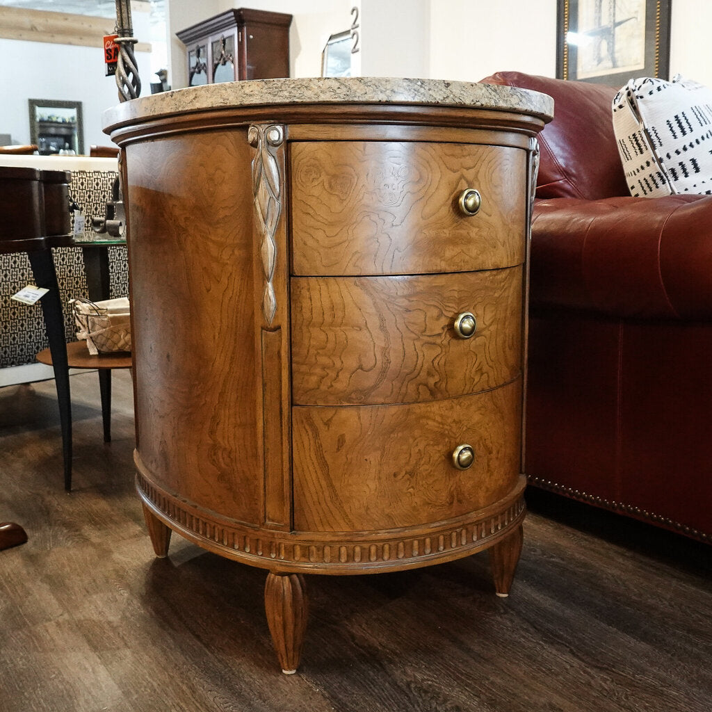 Granite and Burlwood 3 Drawer Nightstand