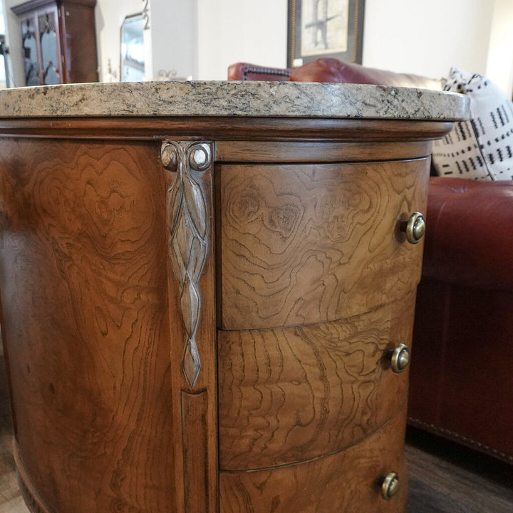 Granite and Burlwood 3 Drawer Nightstand