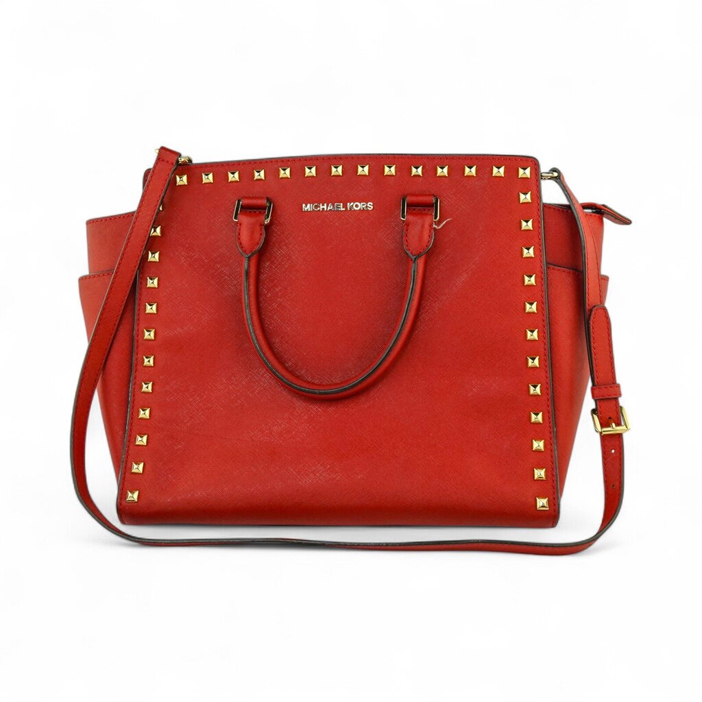 Saffiano Studded Satchel Shoulder Handbag