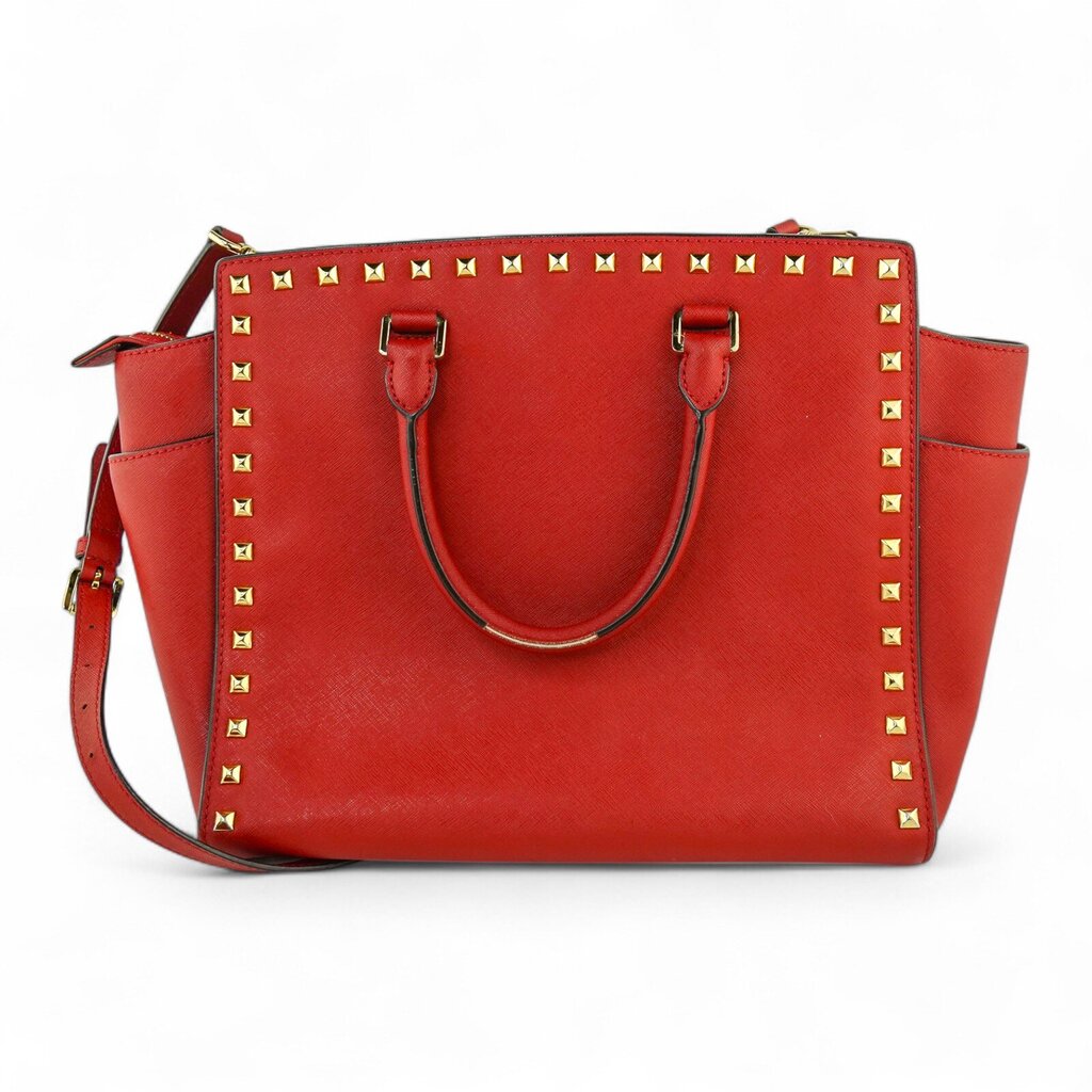 Saffiano Studded Satchel Shoulder Handbag