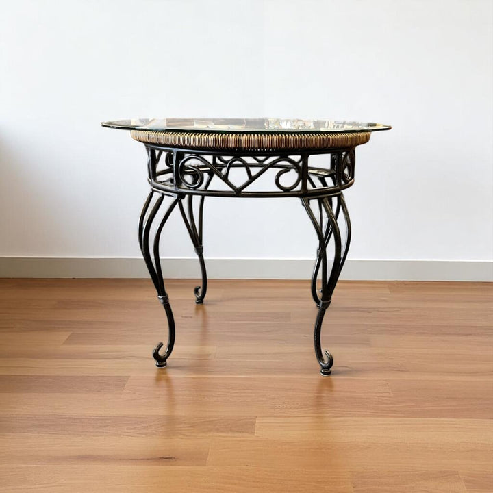 Wrought Iron End Table W/ Glass
