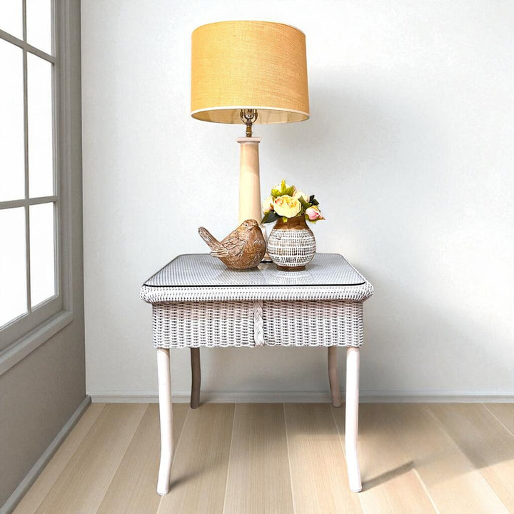 Wicker End table w/ Glass Top