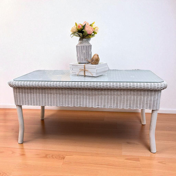 Orig Price $1022 - Wicker Cocktail Table w/ Glass Top