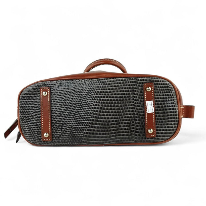Embossed Lizard Zip Zip Satchel