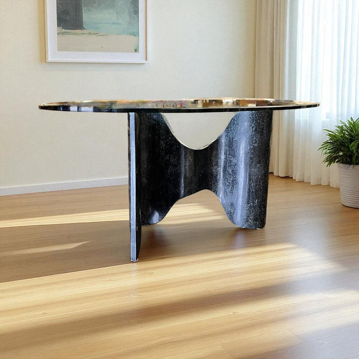 Orig Price $4000 - Oval Glass Dining Table with Marble Base