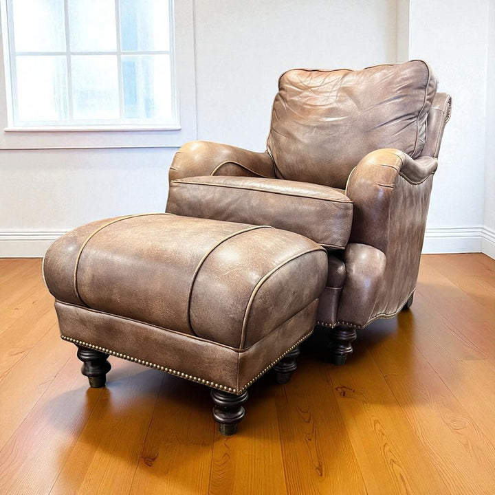 Orig Price $2200 - Leather Chair w/ Ottoman