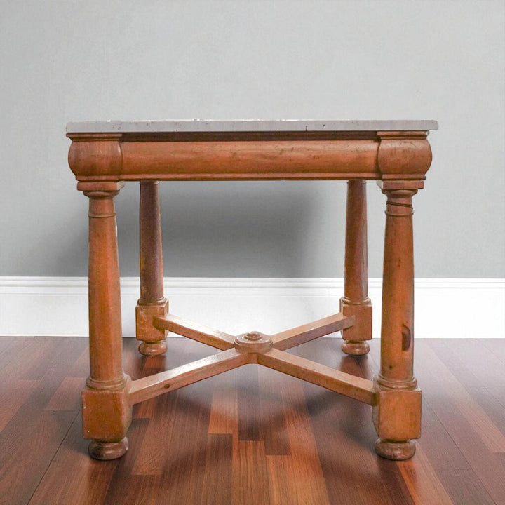 Travertine and Wood Square Occational Table