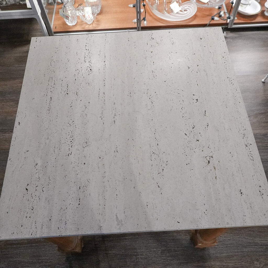 Travertine and Wood Square Occational Table