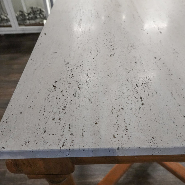 Travertine and Wood Square Occational Table