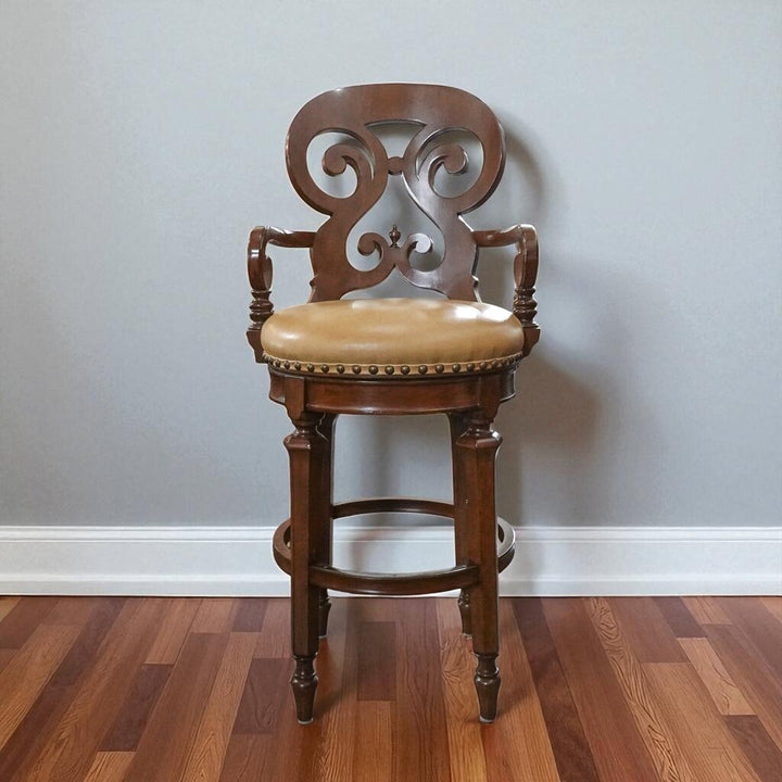 Orig Price $599 - Ornate Bar Stool with Leather Seat