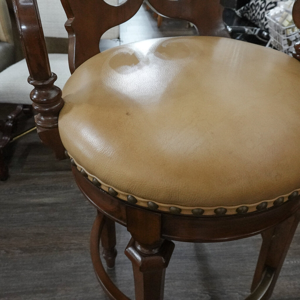 Orig Price $599 - Ornate Bar Stool with Leather Seat