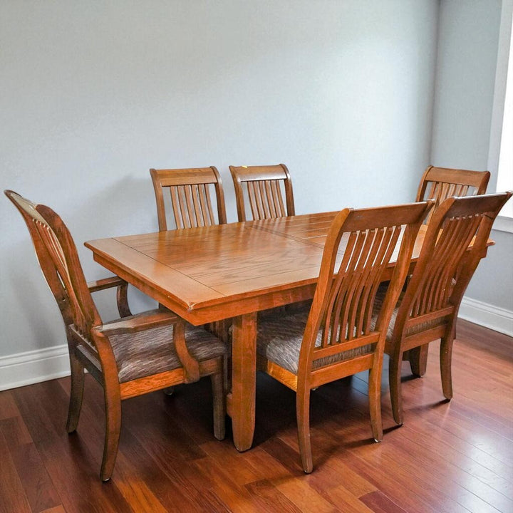 Orig Price $2800 - Amish Dining Table with Leaf and 6 Chairs