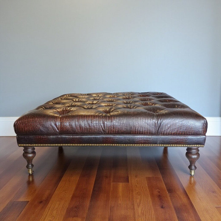 Tufted Leather Cocktail Ottoman