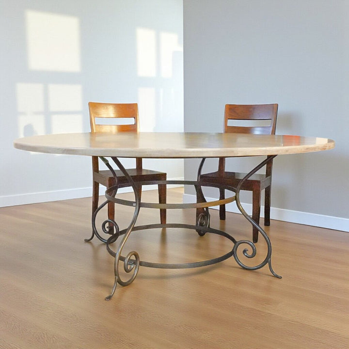 Orig Price $2000 - Round Dining Table with Iron Scroll Base