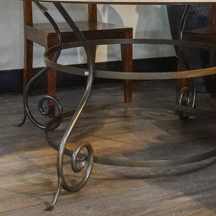 Orig Price $2000 - Round Dining Table with Iron Scroll Base
