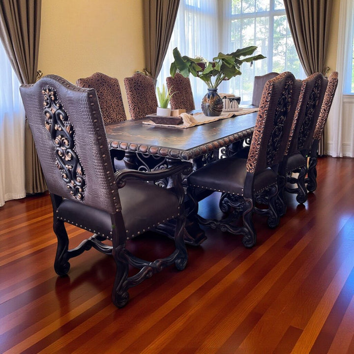 Orig Price $12000 - Ornate Dining Table w/ 8 Chairs