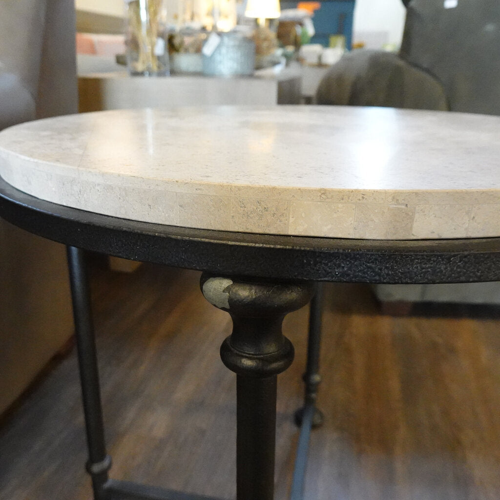 Orig Price $1200 - Galesbury Travertine and Iron End Table