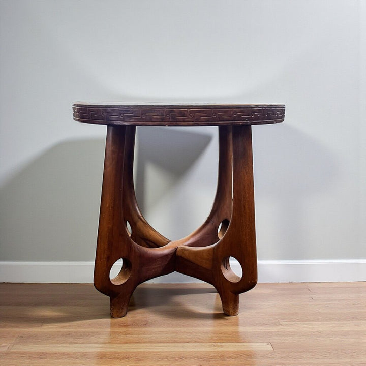 MCM Carved Leather End Table