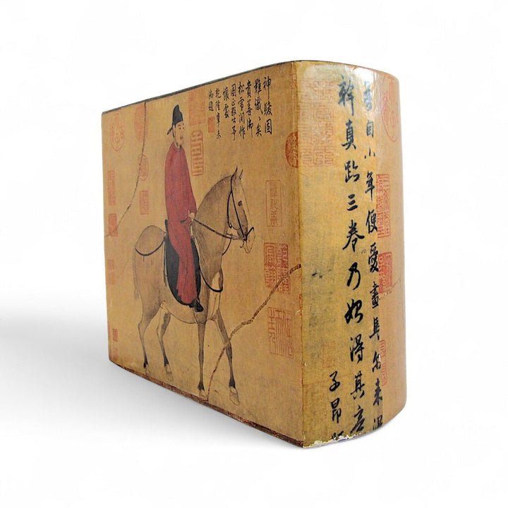 Mache Man Riding Horse Half Round Box