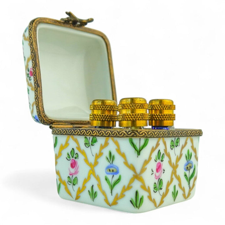 Floral Trinket Box with 4 Perfume Bottles