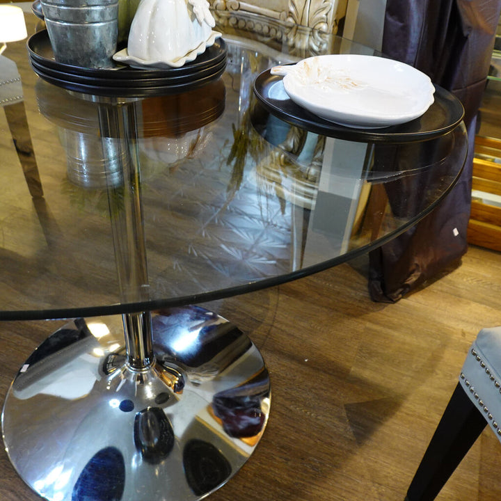Round Glass and Chrome Dining Table