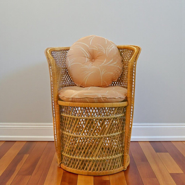 Vintage Petite Cane Peacock Chair with Cushions