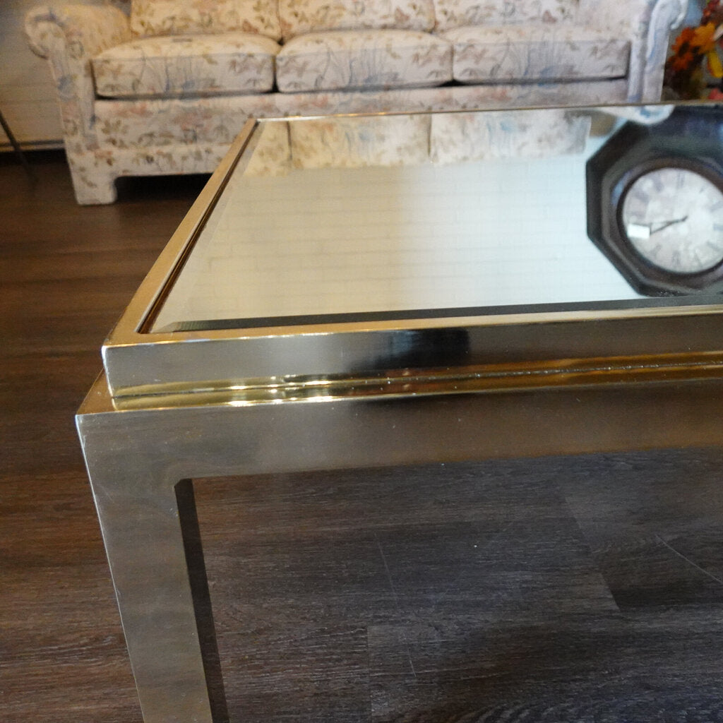 Orig Price $650 - Mirror Top and Brass Cocktail Table
