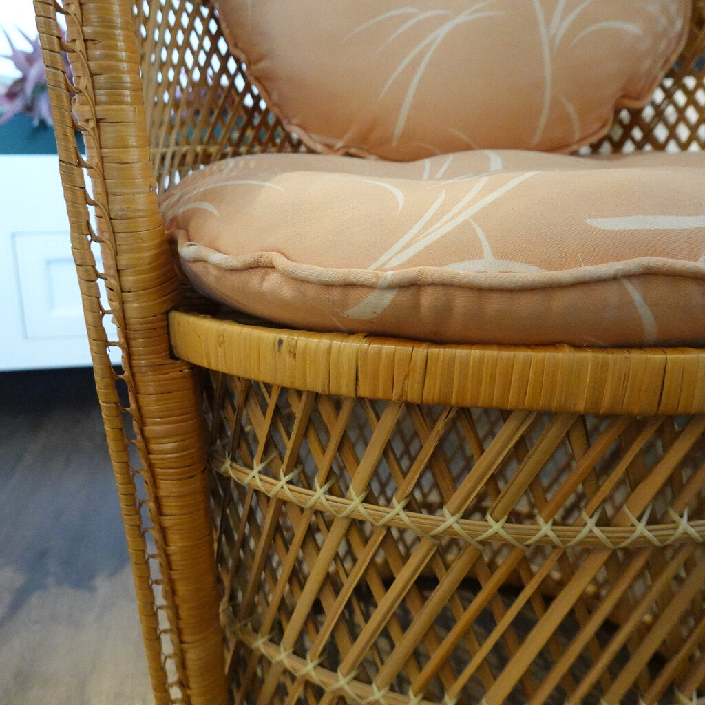 Vintage Petite Cane Peacock Chair with Cushions