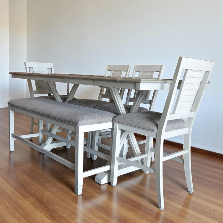 Orig Price $1700 - Pub Height Table with Extensions, Chairs and Bench
