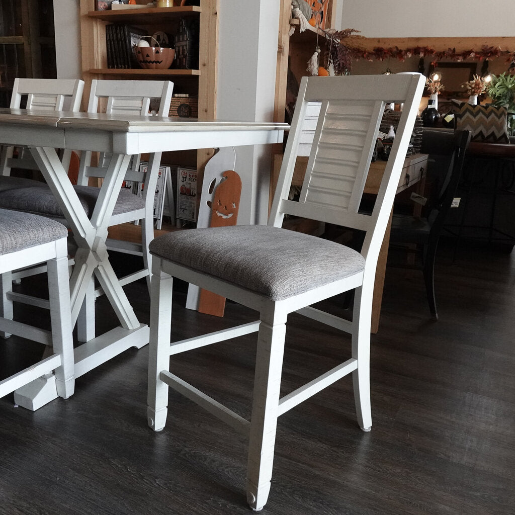 Orig Price $1700 - Pub Height Table with Extensions, Chairs and Bench