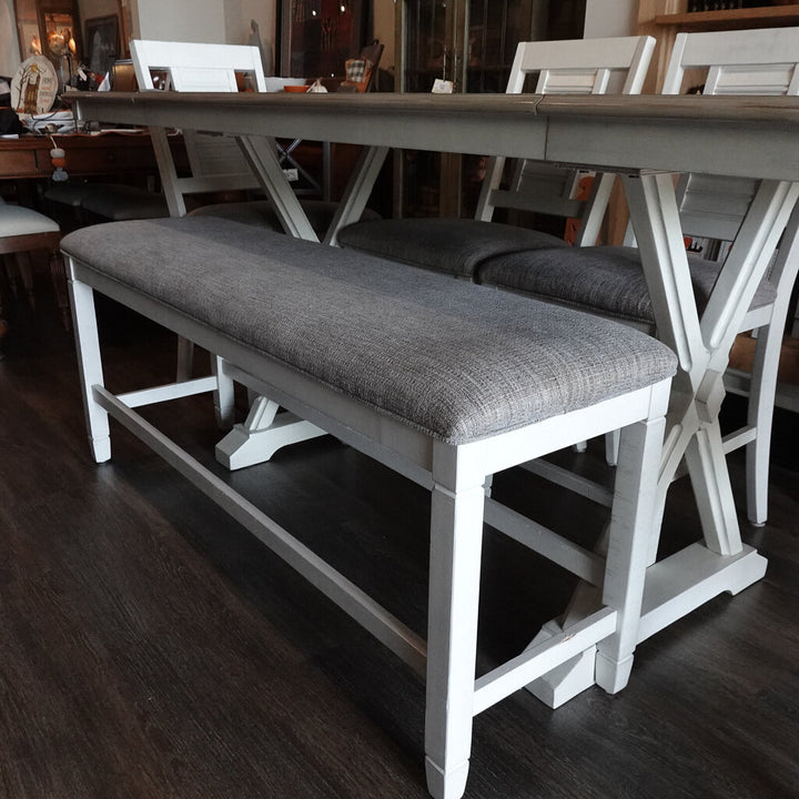 Orig Price $1700 - Pub Height Table with Extensions, Chairs and Bench